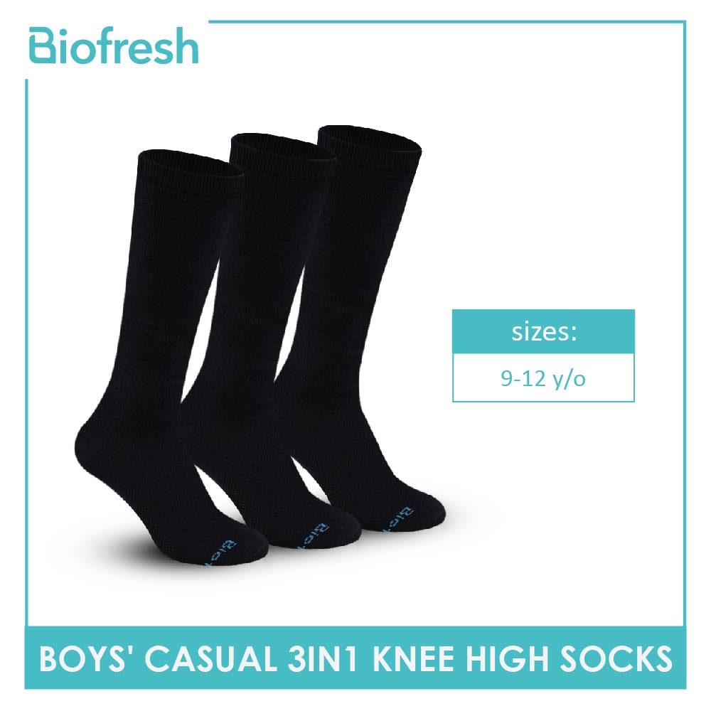Biofresh Boys' Antimicrobial Cotton Knee High Lite Thin Casual Socks 3 pairs in a pack RCKHG1