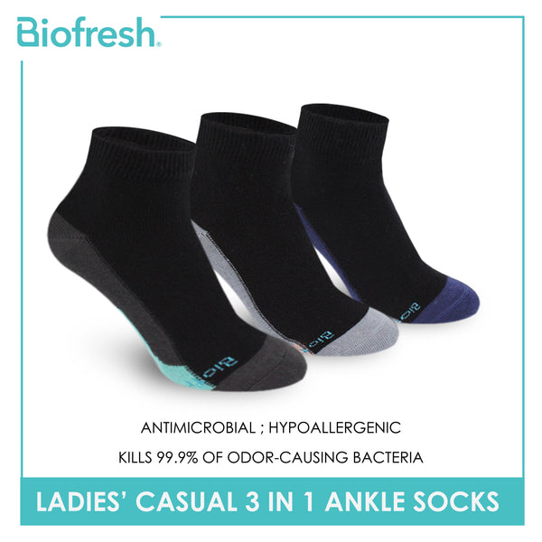 Biofresh Ladies’ Antimicrobial Lite Casual Ankle Socks 3 pairs in a pack RLCKG35