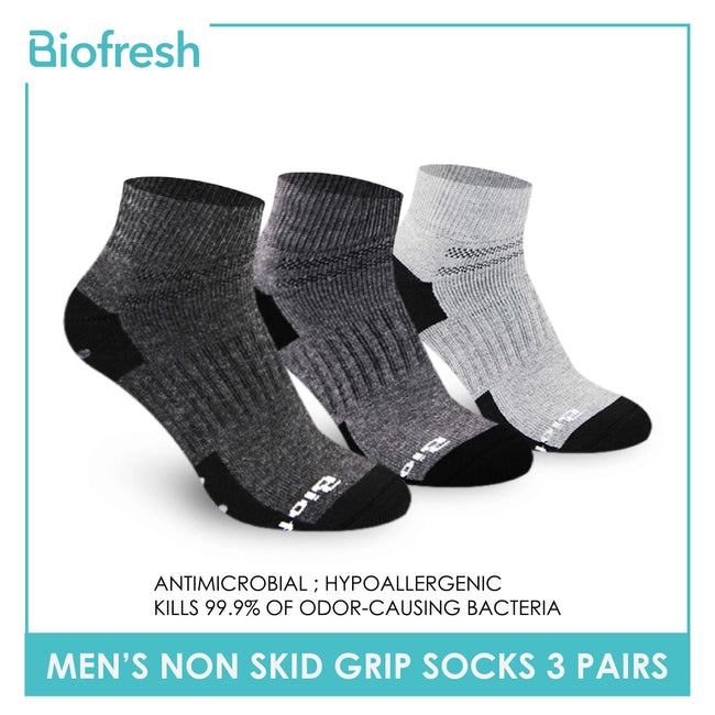 Biofresh Men's Antimicrobial Non Skid Grip Ankle Socks 3 pairs in a