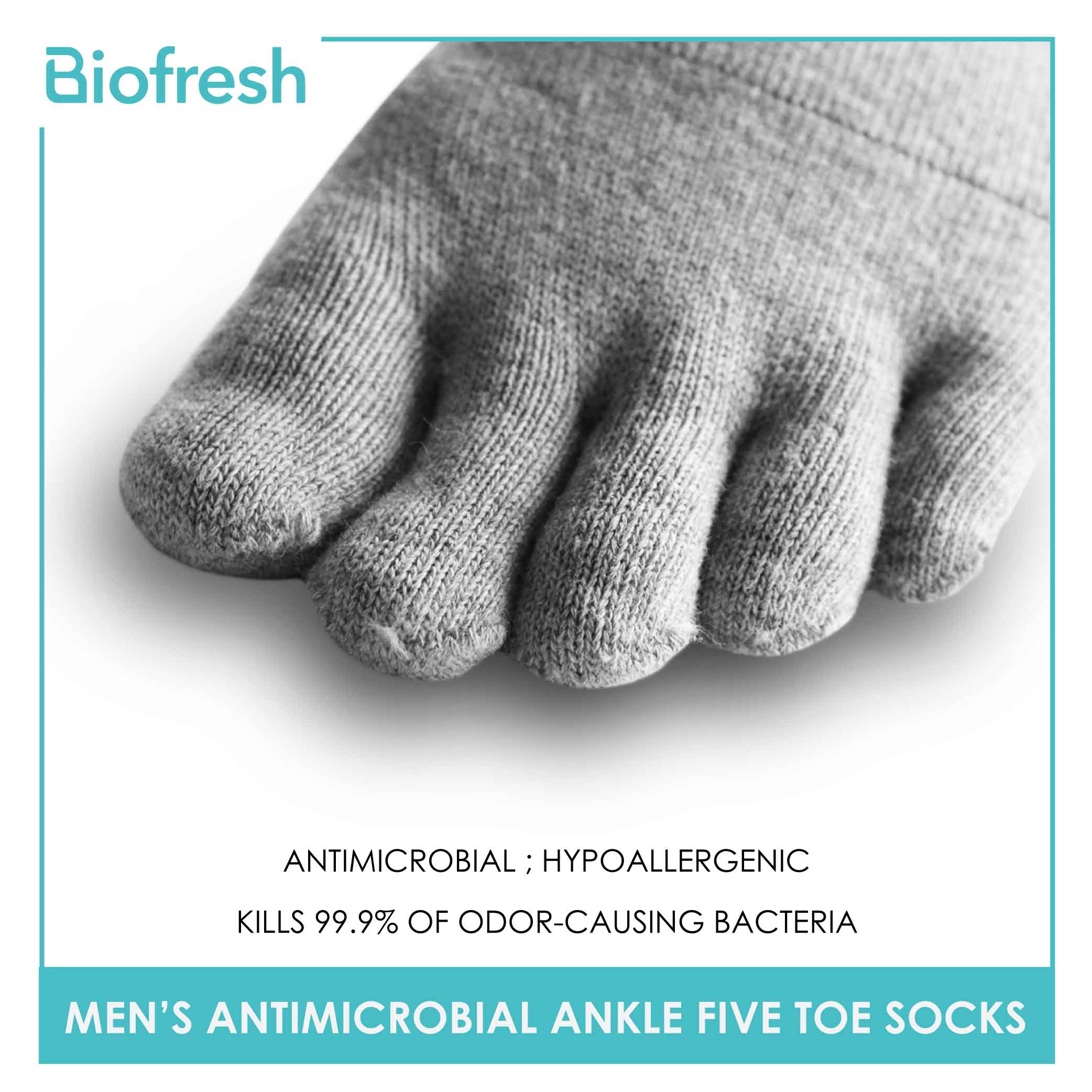 Biofresh Men's Antimicrobial Five Toe Ankle Sports Socks 1 pair RMTS4 (6617262948457)