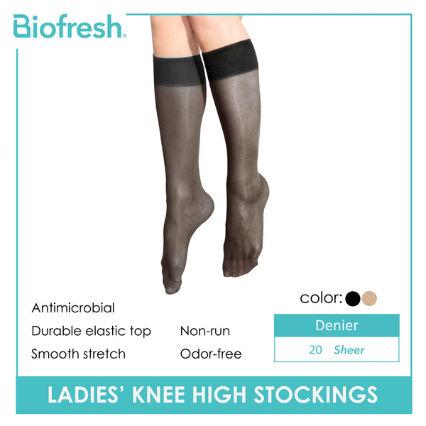 Biofresh Ladies’ Antimicrobial Smooth Stretch Knee High Stockings 20 Denier 3 pairs in a pack RSKHG20