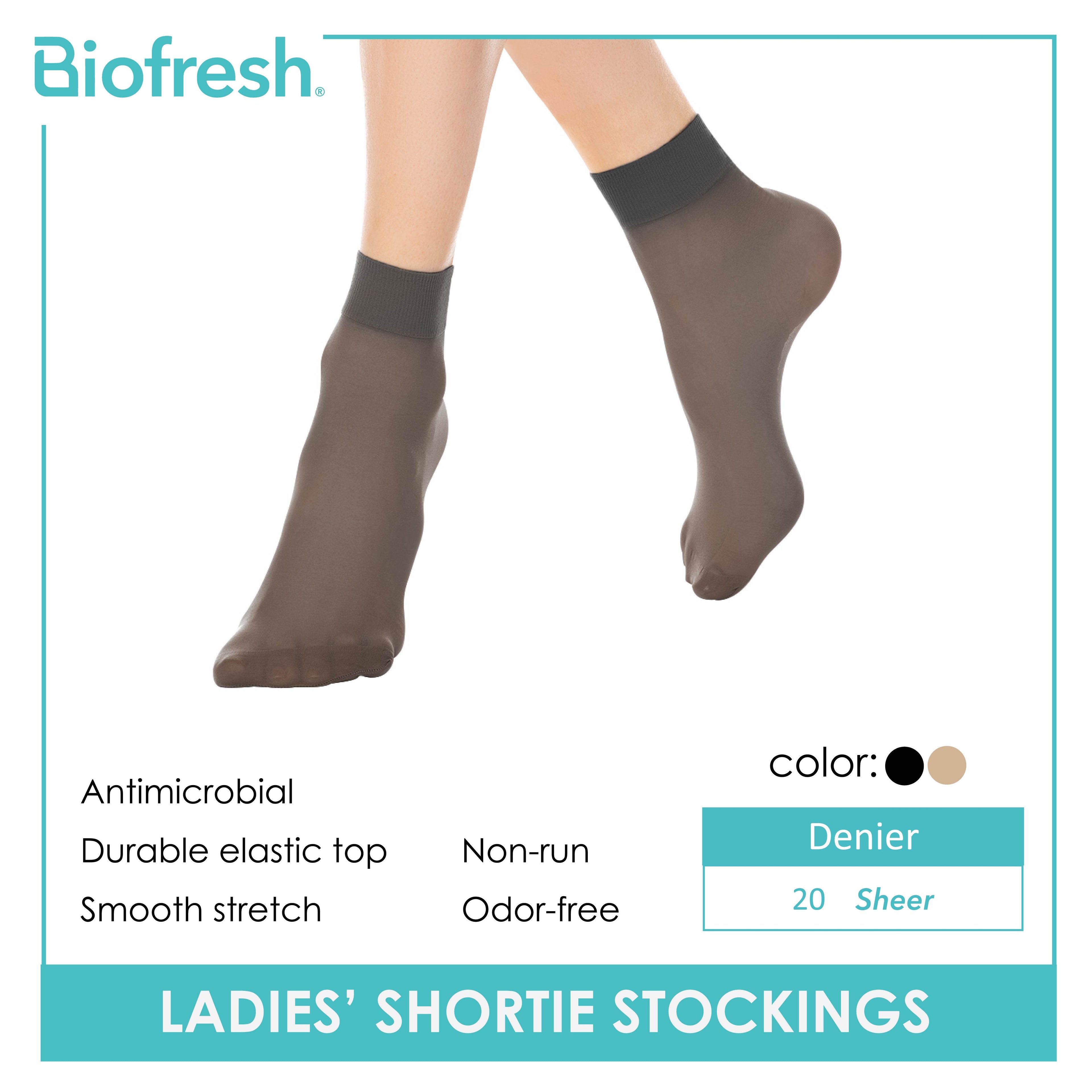 Biofresh Ladies’ Antimicrobial Smooth Stretch Shortie Stockings 20 Denier 3 pairs in a pack RSSHG20