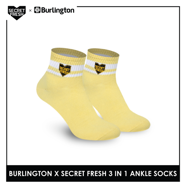 Burlington SFBMCEG1103 Mens' Cotton Lite Casual Ankle socks X Secret Fresh Pack of 3 (6600157397097)
