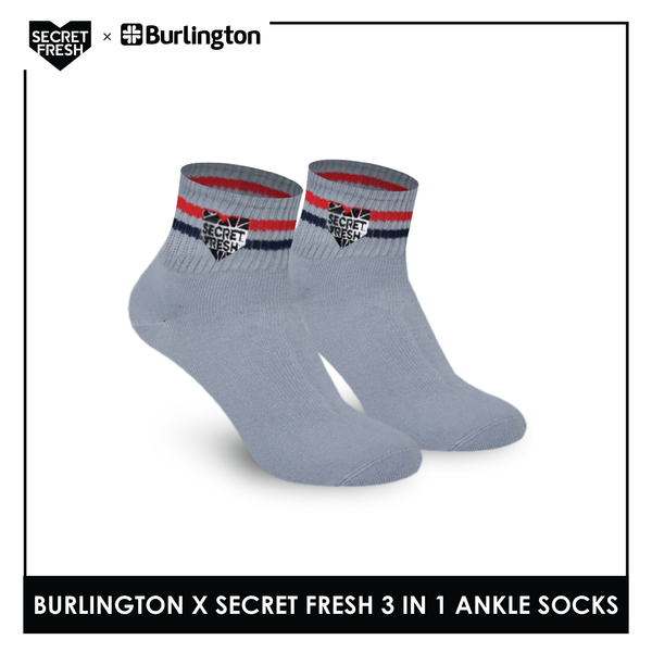 Burlington SFBMCEG1104 Mens' Cotton Lite Casual Ankle socks X Secret Fresh Pack of 3 (6600158117993)