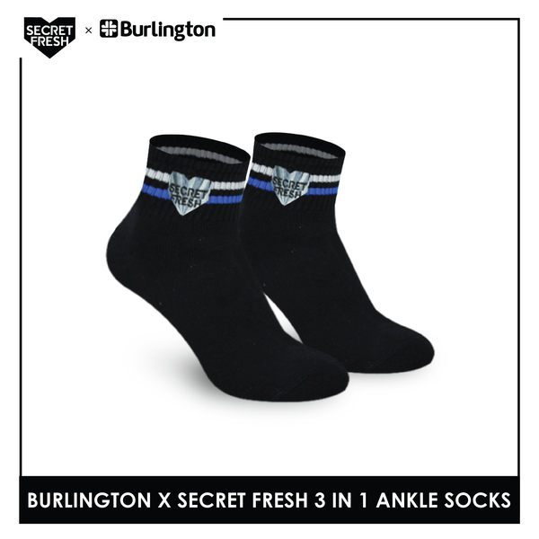 Burlington SFBMCEG1104 Mens' Cotton Lite Casual Ankle socks X Secret Fresh Pack of 3 (6600158117993)