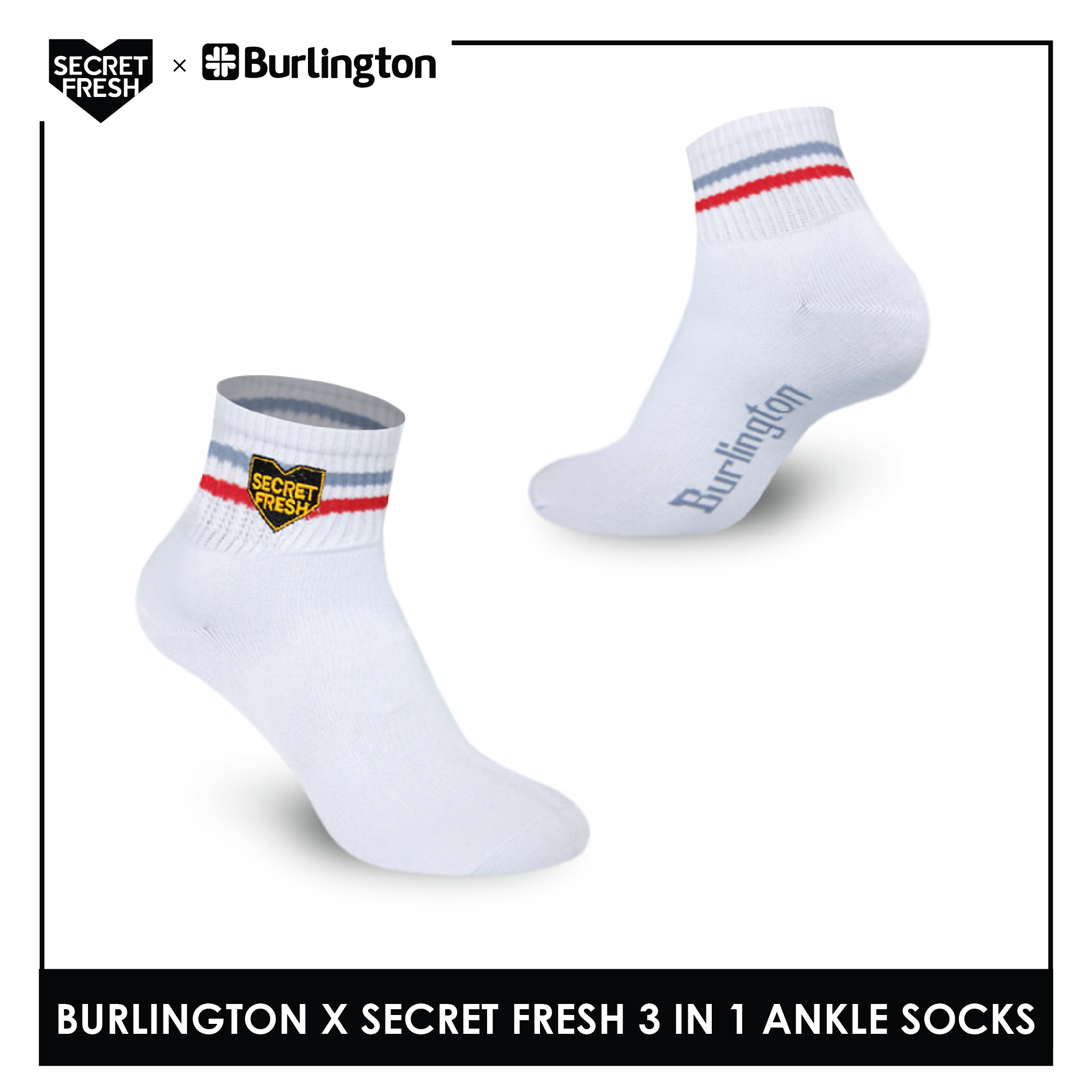Burlington SFBMCEG1104 Mens' Cotton Lite Casual Ankle socks X Secret Fresh Pack of 3 (6600158117993)
