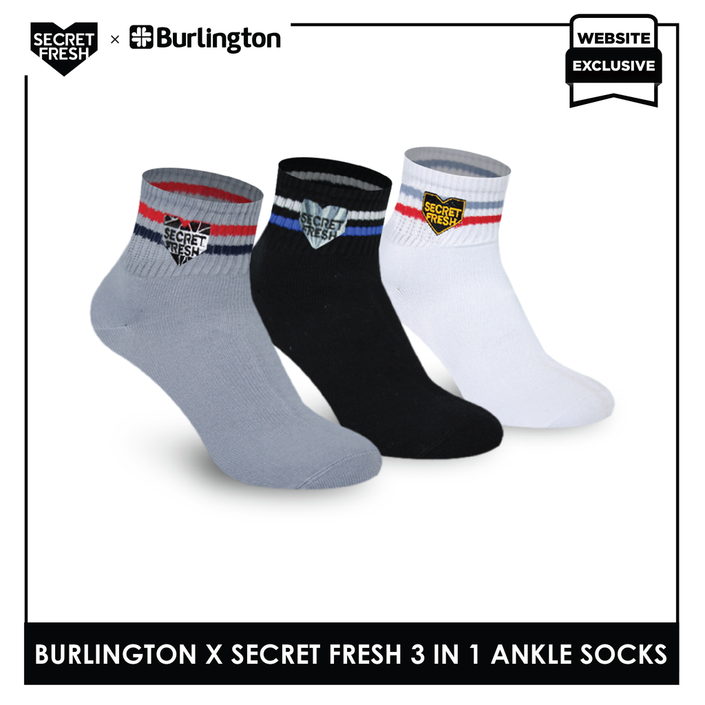 Burlington SFBMCEG1104 Mens' Cotton Lite Casual Ankle socks X Secret Fresh Pack of 3 (6600158117993)