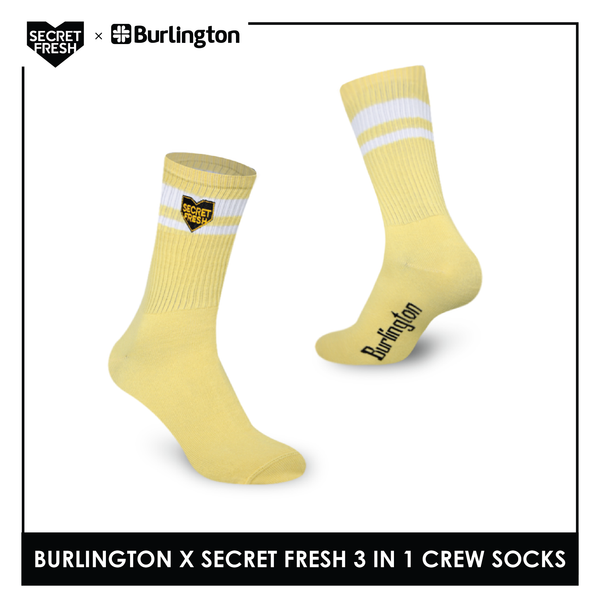 Burlington SFBMCEG1102 Mens' Cotton Lite Casual Crew socks X Secret Fresh Pack of 3 (6600156643433)
