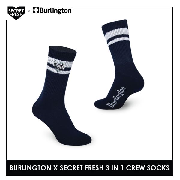 Burlington SFBMCEG1102 Mens' Cotton Lite Casual Crew socks X Secret Fresh Pack of 3 (6600156643433)