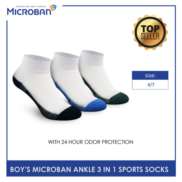 Microban VBSKG9 Boys Children Cotton Ankle Sports Socks 3 pairs in a pack (4802812444777)