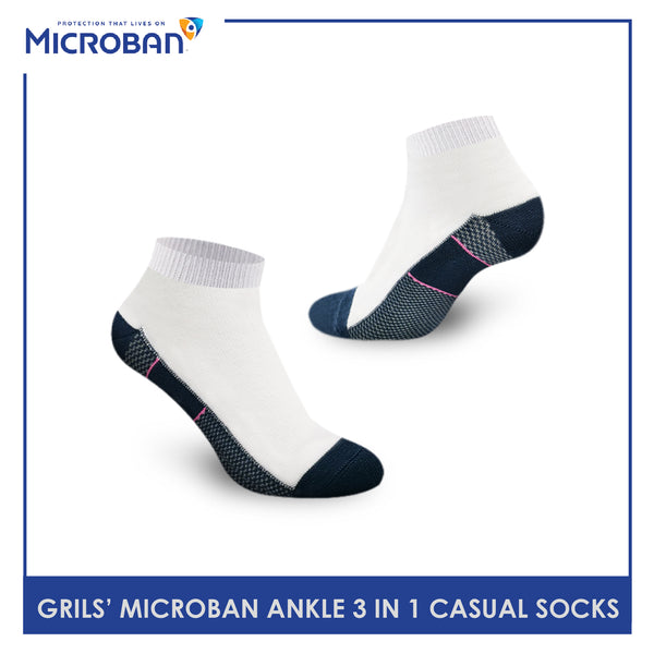 Microban VGCKG12 Girl Children's Cotton Ankle Casual Socks 3 pairs in a pack (4802810445929)