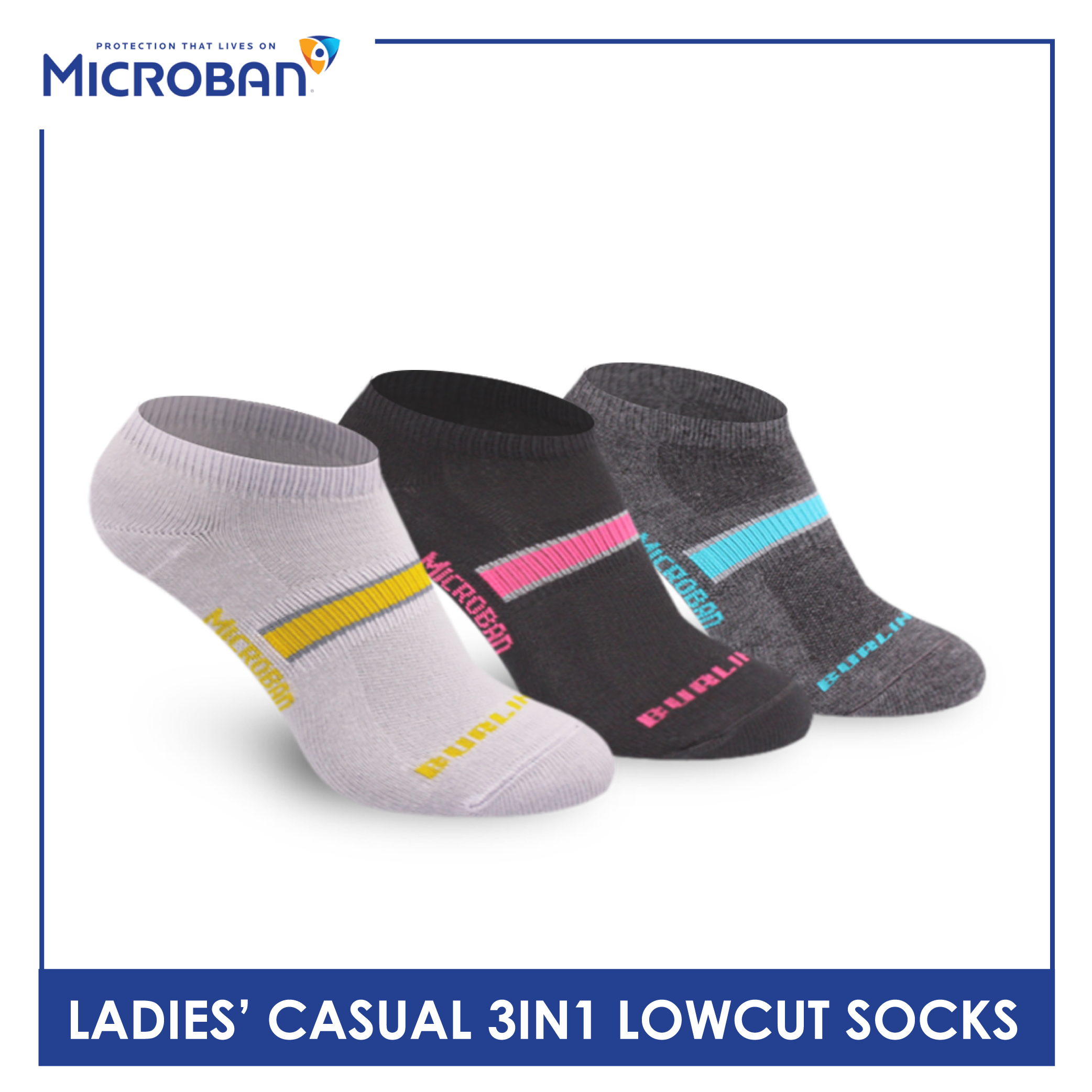 Microban Ladies’ Cotton Lite Thin Casual Low Cut Socks 3 pairs in a pack VLCKG14