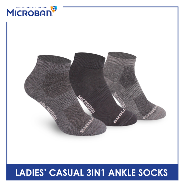 Microban Ladies' Cotton Lite Casual Ankle Socks 3 pairs in a pack VLCKG17