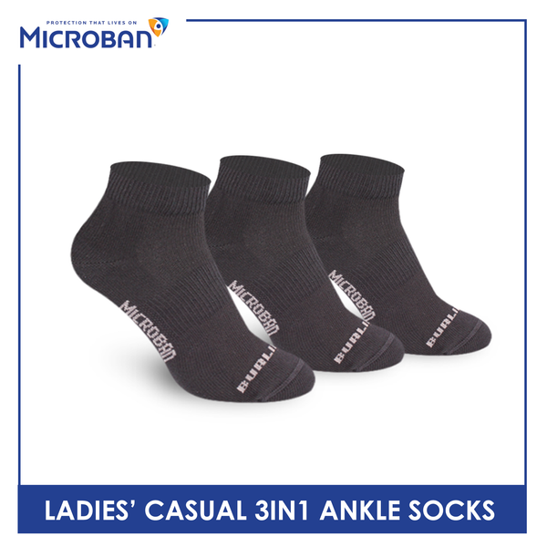 Microban Ladies' Cotton Lite Casual Ankle Socks 3 pairs in a pack VLCKG17