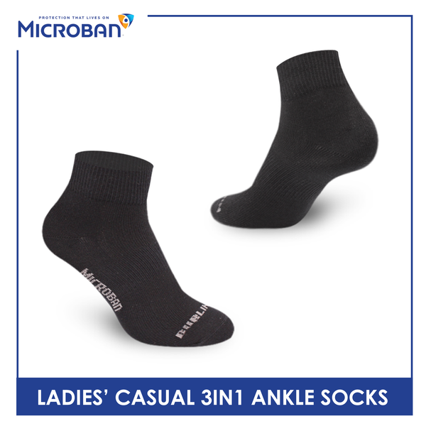 Microban Ladies' Cotton Lite Casual Ankle Socks 3 pairs in a pack VLCKG18