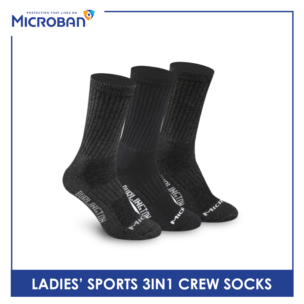 Microban Ladies' Cotton Thick Sports Crew Socks 3 pairs in a pack VLSKG13