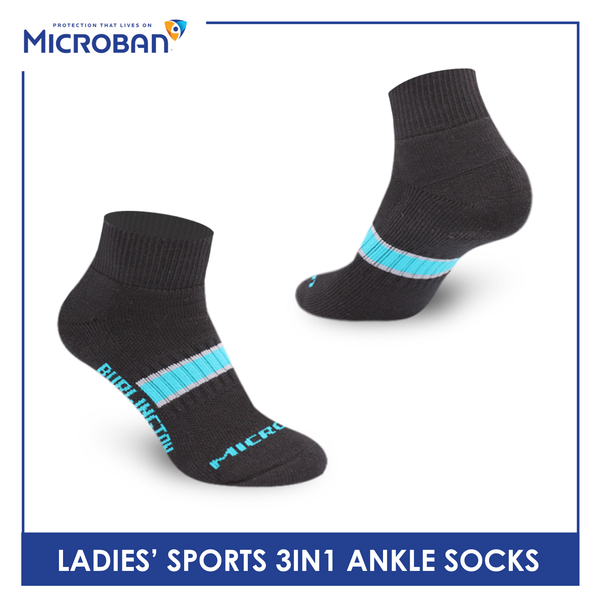 Microban Ladies' Cotton Thick Sports Ankle Socks 3 pairs in a pack VLSKG6