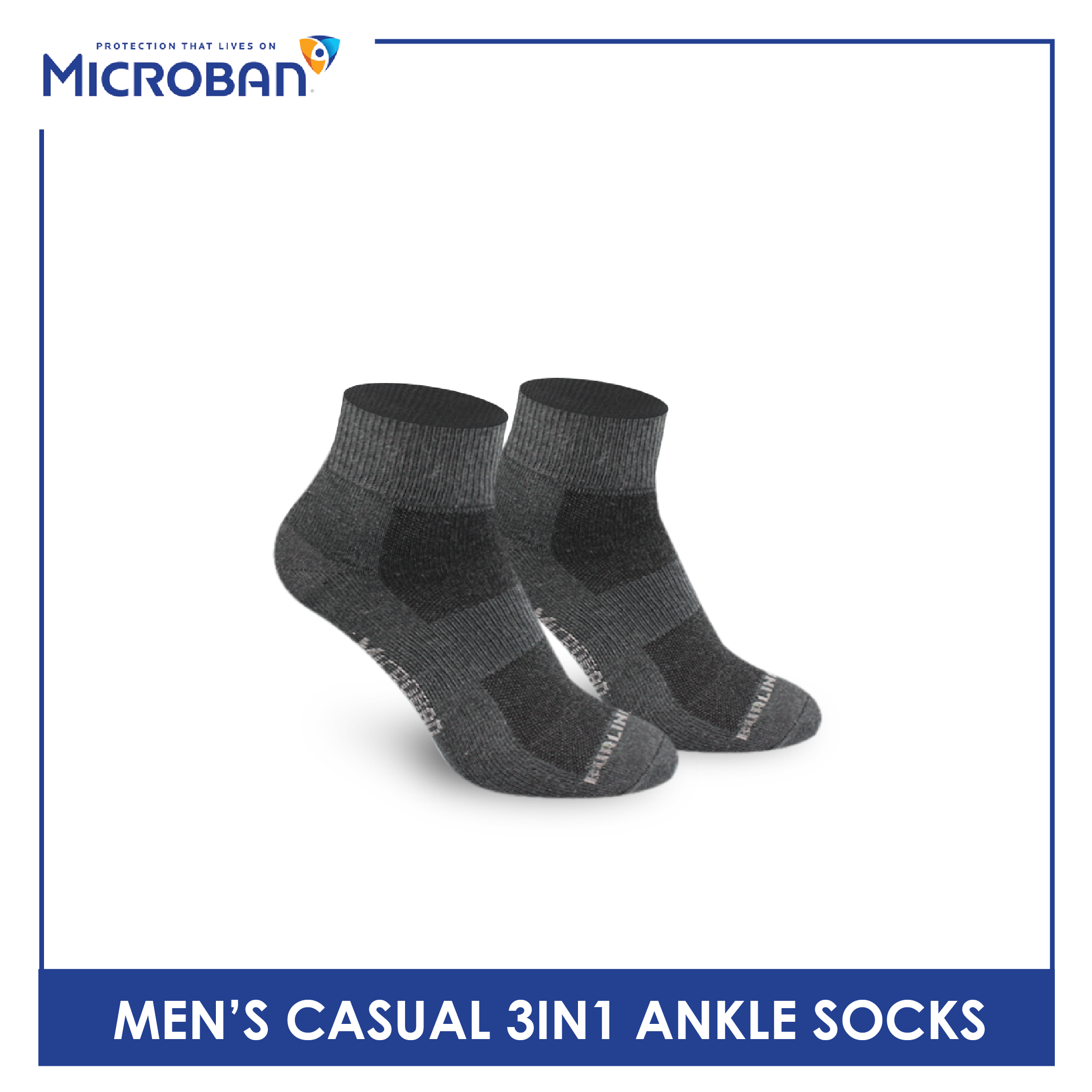 Microban Men’s Cotton Lite Thin Casual Ankle Sock 3 pairs in a pack VMCKG11