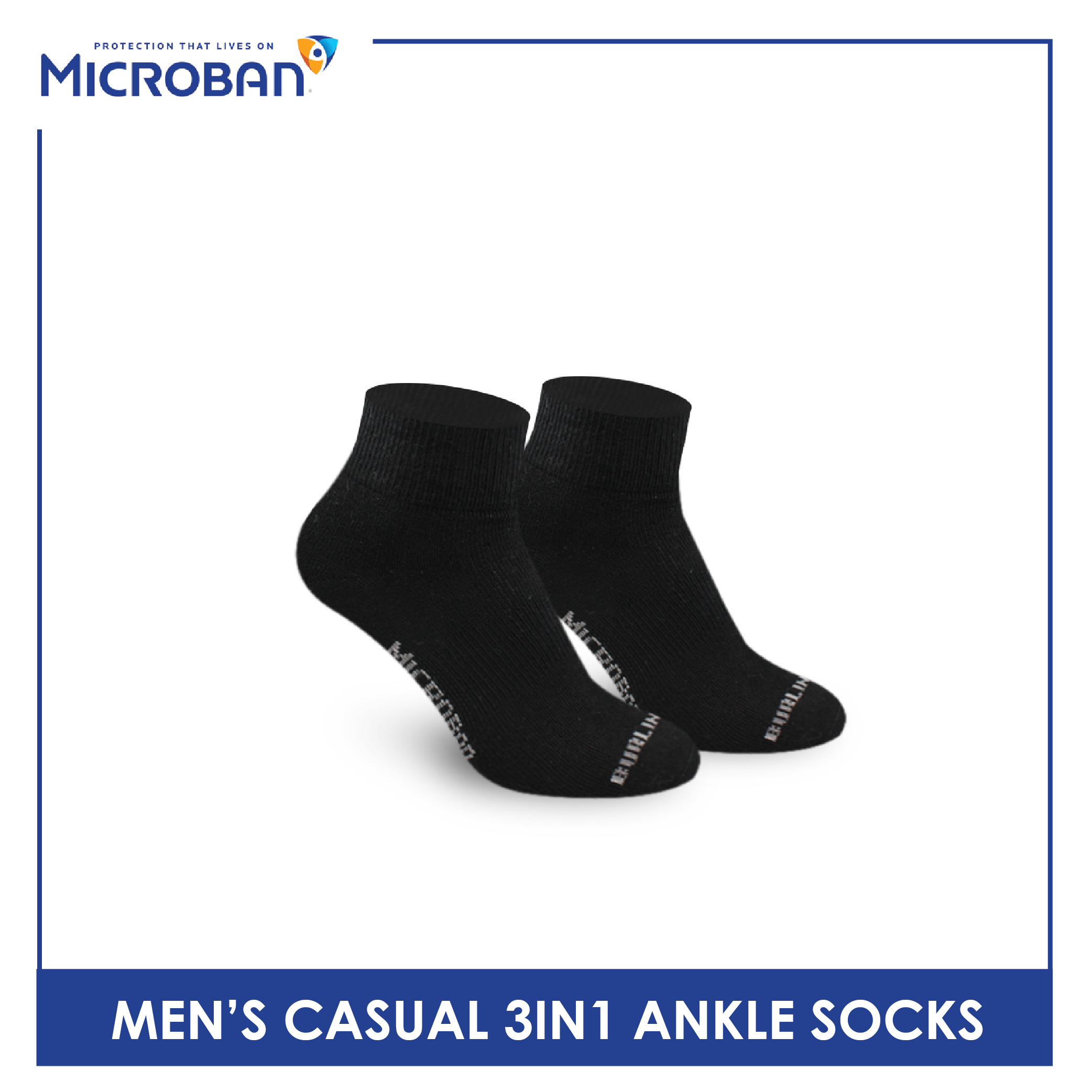 Microban Men’s Cotton Lite Thin Casual Ankle Sock 3 pairs in a pack VMCKG11