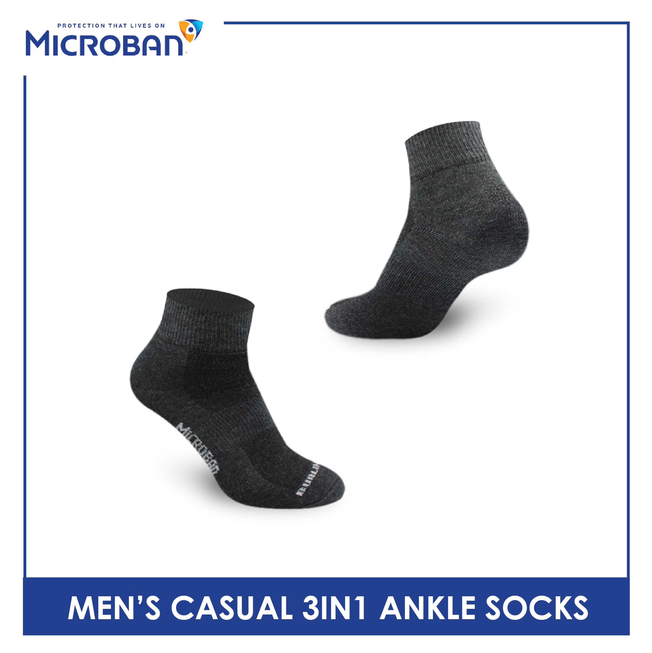 Microban Men’s Cotton Lite Thin Casual Ankle Sock 3 pairs in a pack VMCKG11