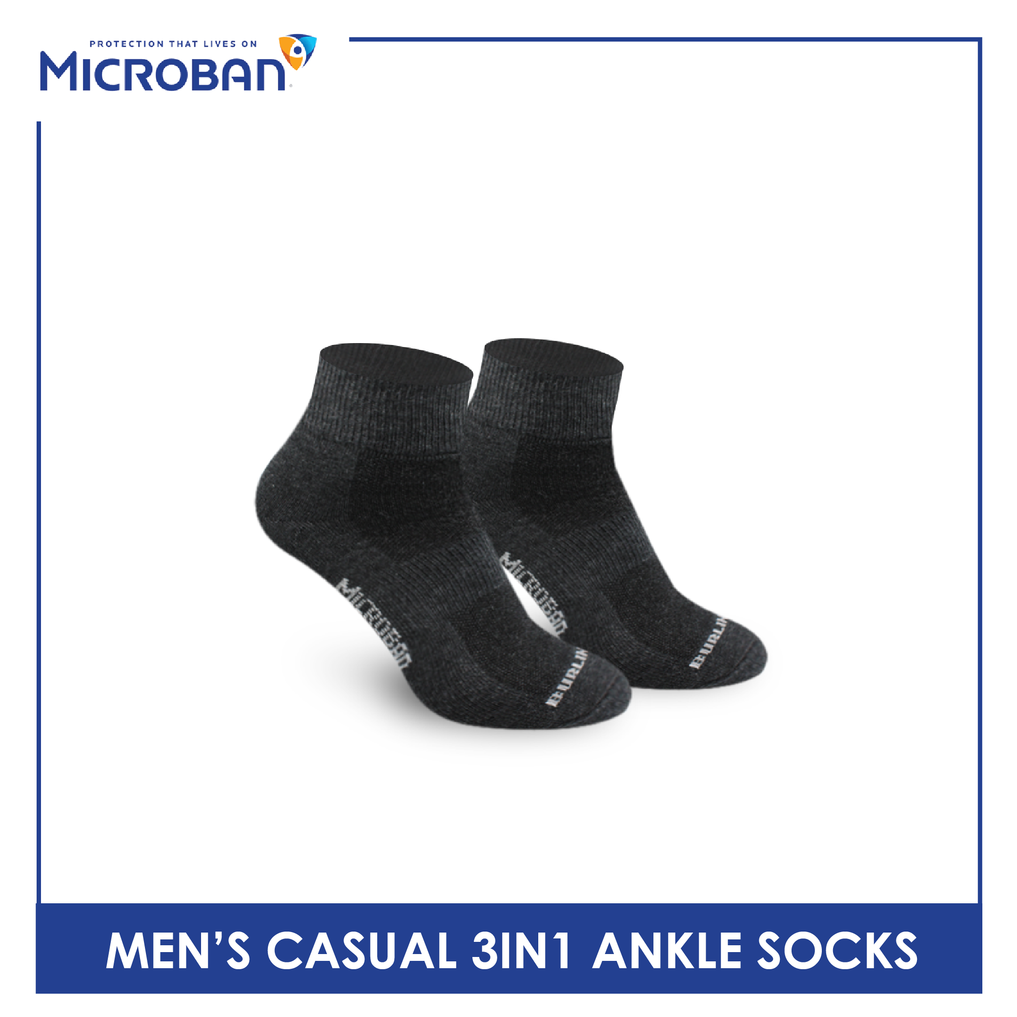 Microban Men’s Cotton Lite Thin Casual Ankle Sock 3 pairs in a pack VMCKG11