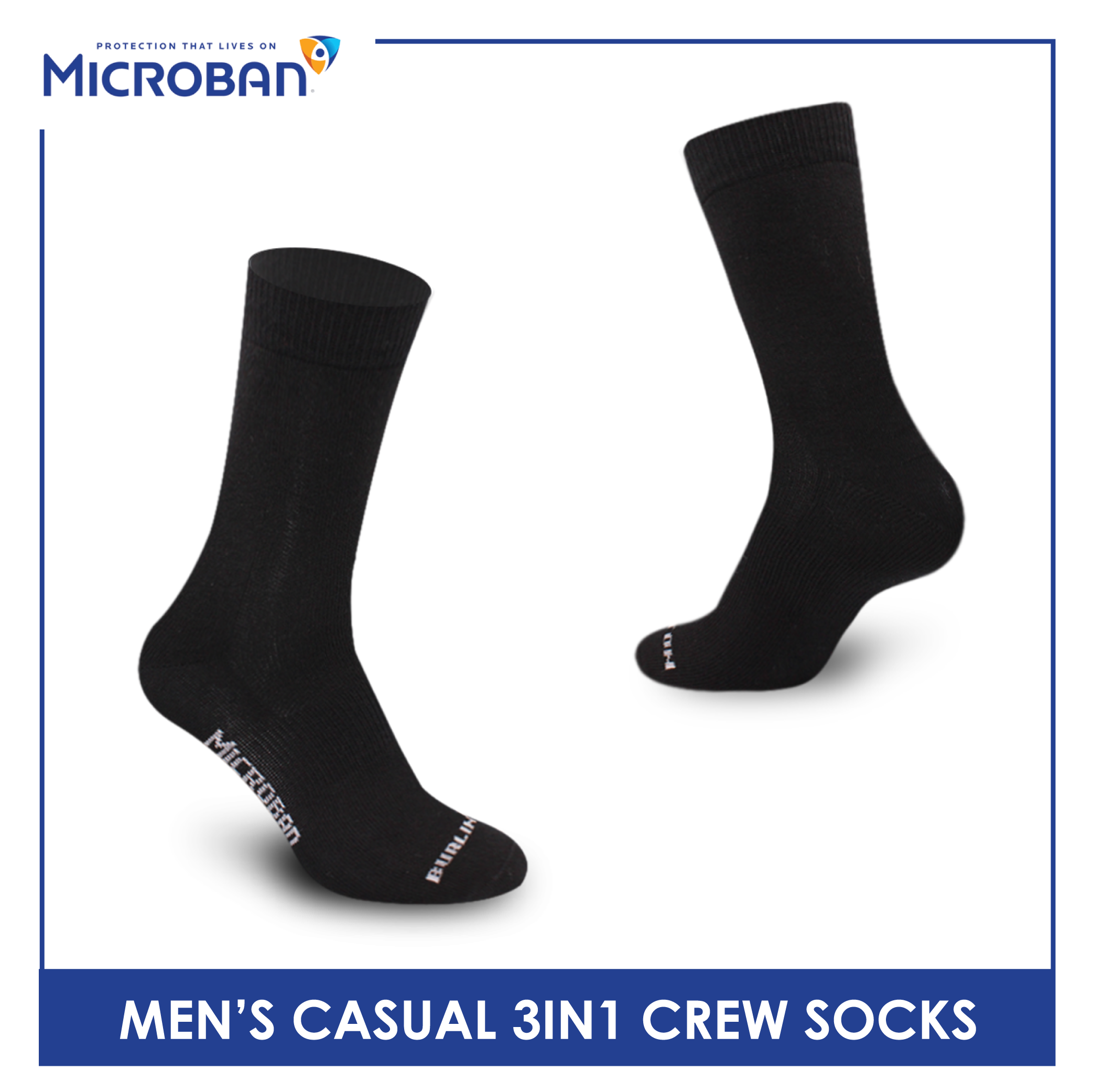 Microban Men’s Cotton Lite Thin Casual Crew Socks 3 pairs in a pack VMCKG12
