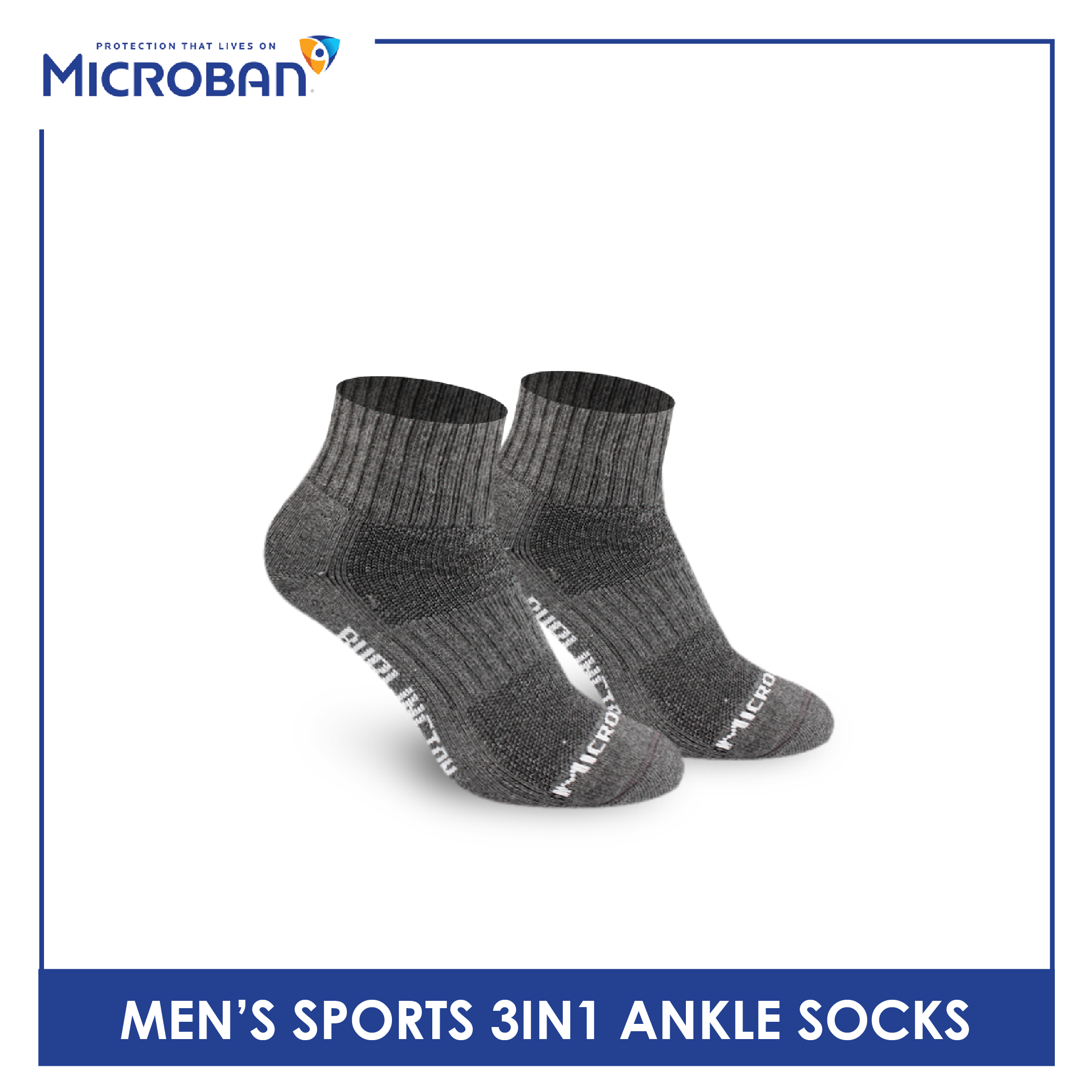Microban Men’s Cotton Thick Sport Ankle Socks 3 pairs in a pack VMSKG19