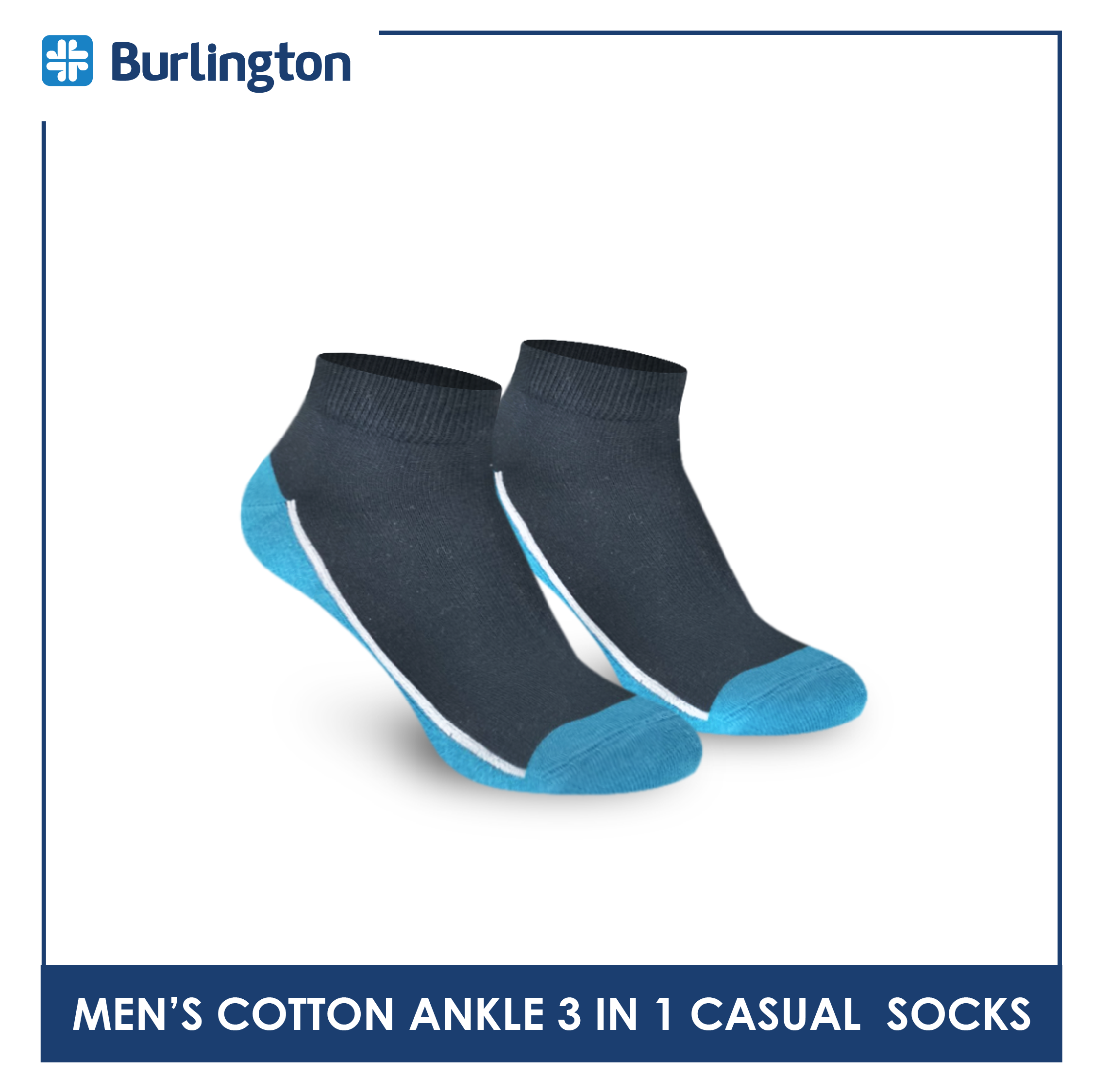 Burlington BMCKG24 Men's Cotton Ankle Casual Socks 3 pairs in a pack (4768515719273)