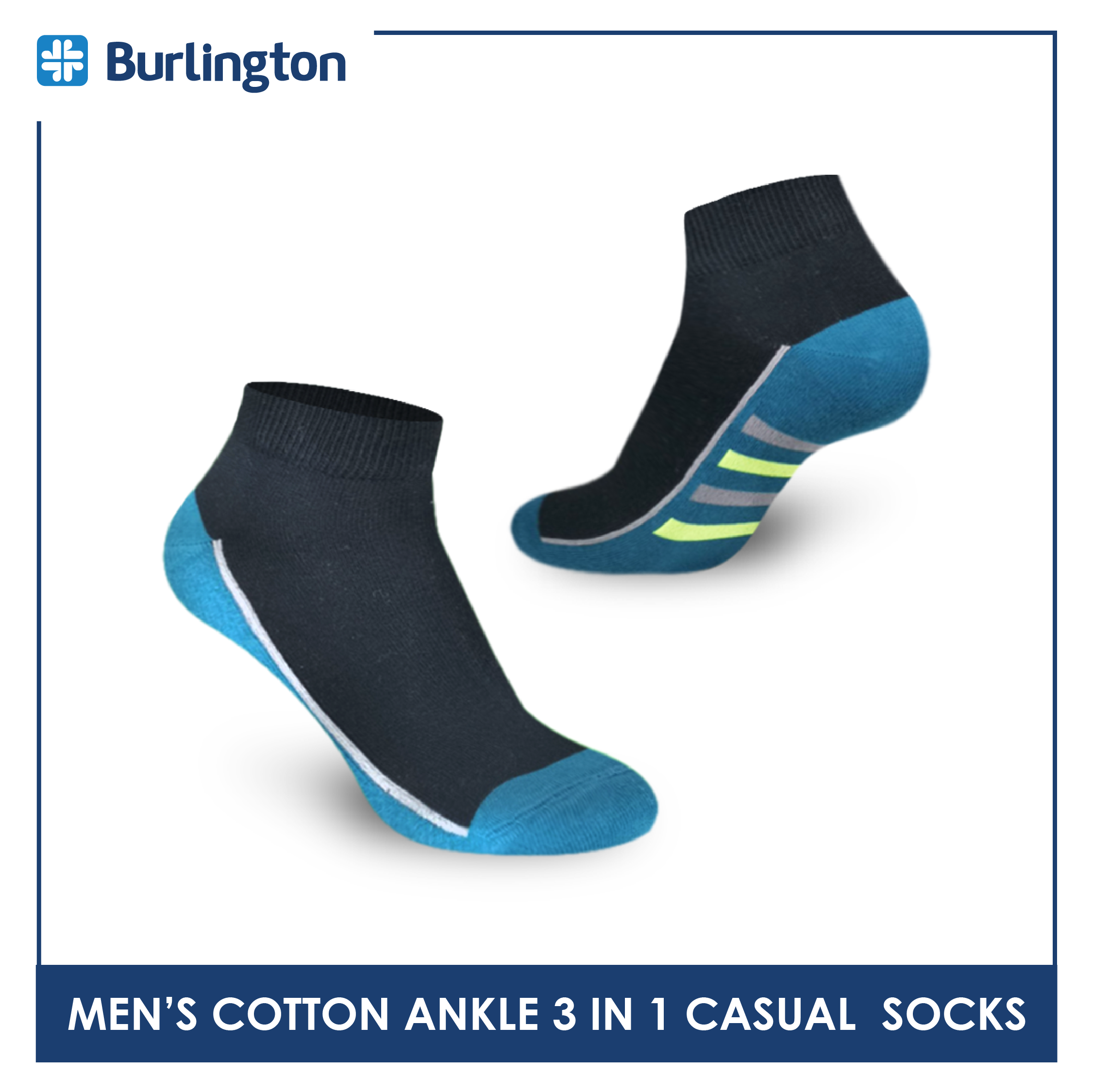 Burlington BMCKG24 Men's Cotton Ankle Casual Socks 3 pairs in a pack (4768515719273)