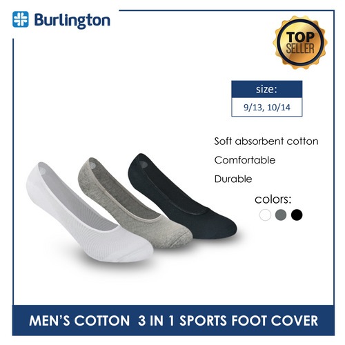 Burlington BMFCSG2 Men's Thick Cotton No Show Sports Socks with anti slip gel 3 pairs in a pack (4368111042665)