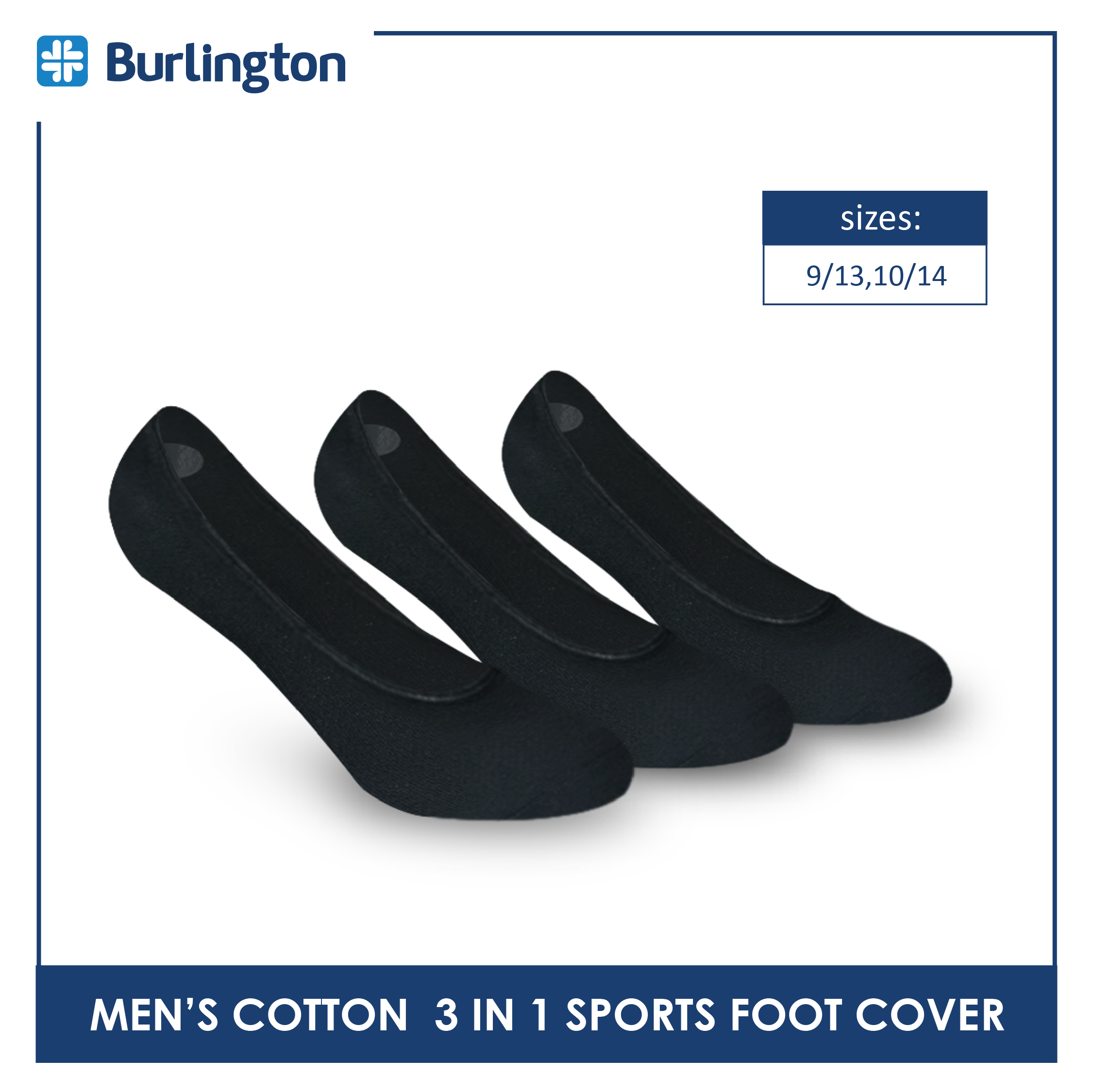 Burlington BMFCSG2 Men's Thick Cotton No Show Sports Socks with anti slip gel 3 pairs in a pack (4368111042665)