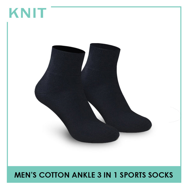 Knit KMSG2 Men's Cotton Ankle Sports Socks 3-in-1 Pack (4759979851881)